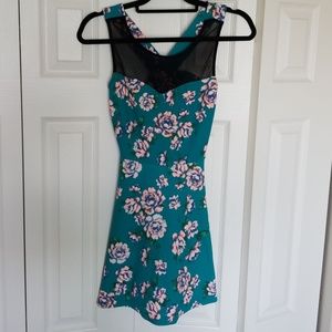 Turquoise, Flower Mini Dress